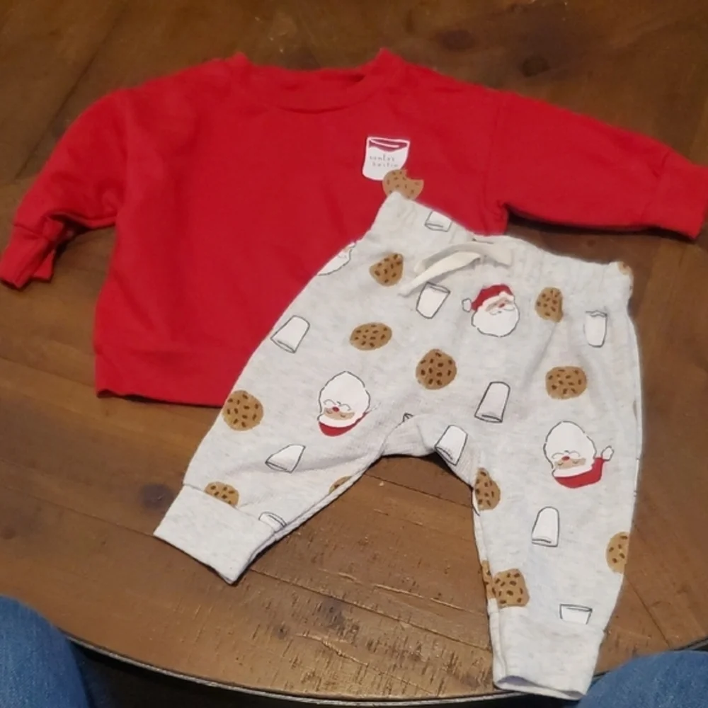 Carter's Red Sweater and Santa Print Pants